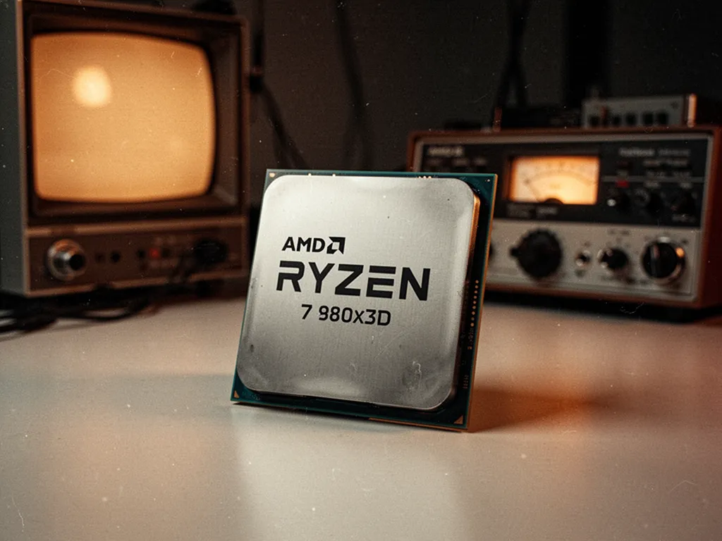 Processeur AMD Ryzen posé sur une carte mère avec un éclairage bleu LED en arrière-plan
