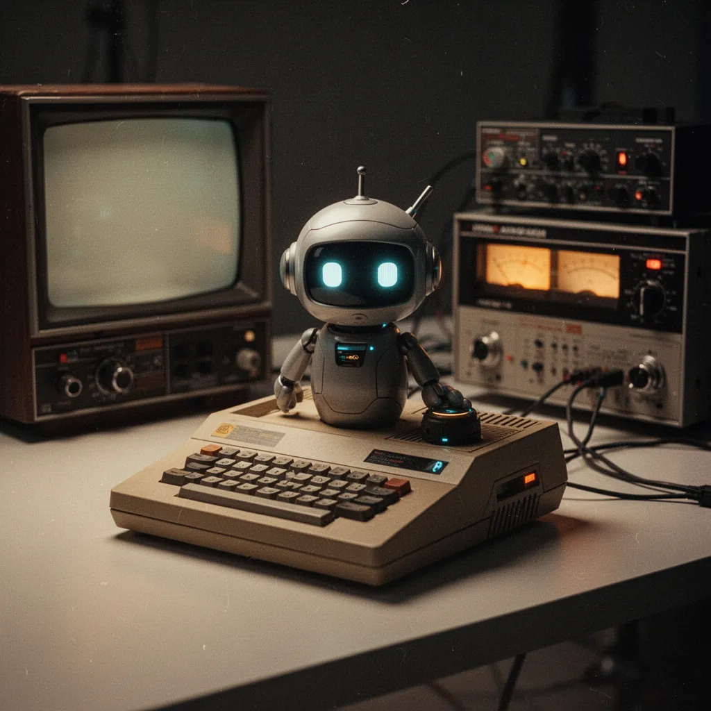 Petit robot bleu sautant dans un niveau coloré rempli de plateformes flottantes et d'effets de lumière