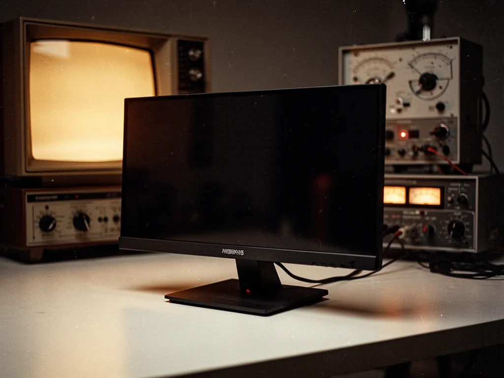 Moniteur OLED gaming allumé sur un bureau avec des noirs profonds affichés à l'écran