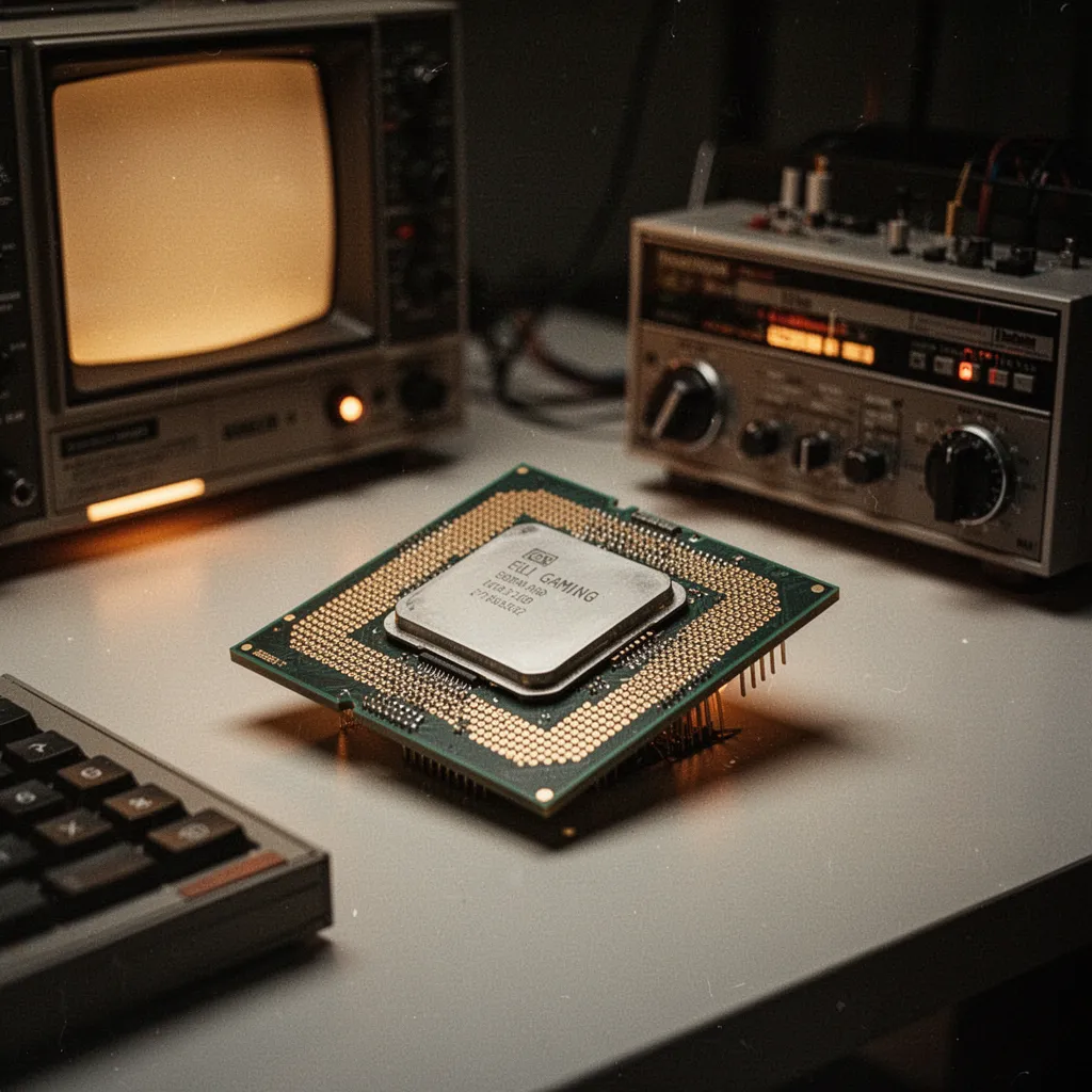 Processeur AMD Ryzen installé sur une carte mère avec un éclairage RGB bleu