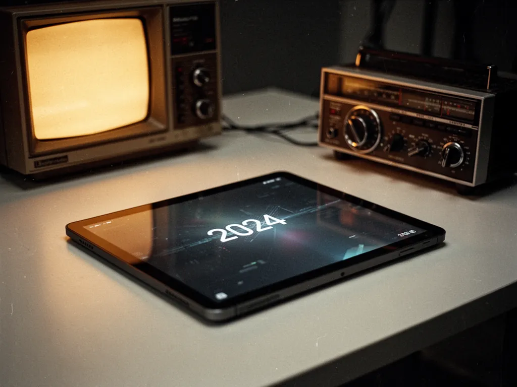 Plusieurs tablettes posées sur un bureau en bois avec un stylet et des écouteurs à côté